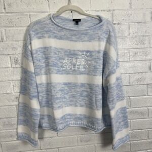 Talbots Apres Soleil Rollneck Sweater Womens Size L Blue White Stripe Stretch
